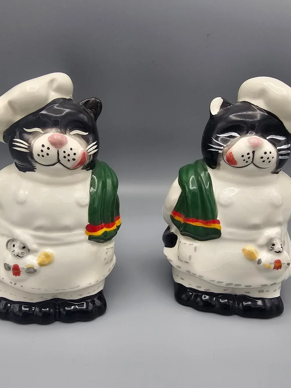 Vintage Ceramic Black Cat Chef Salt and Pepper Shakers